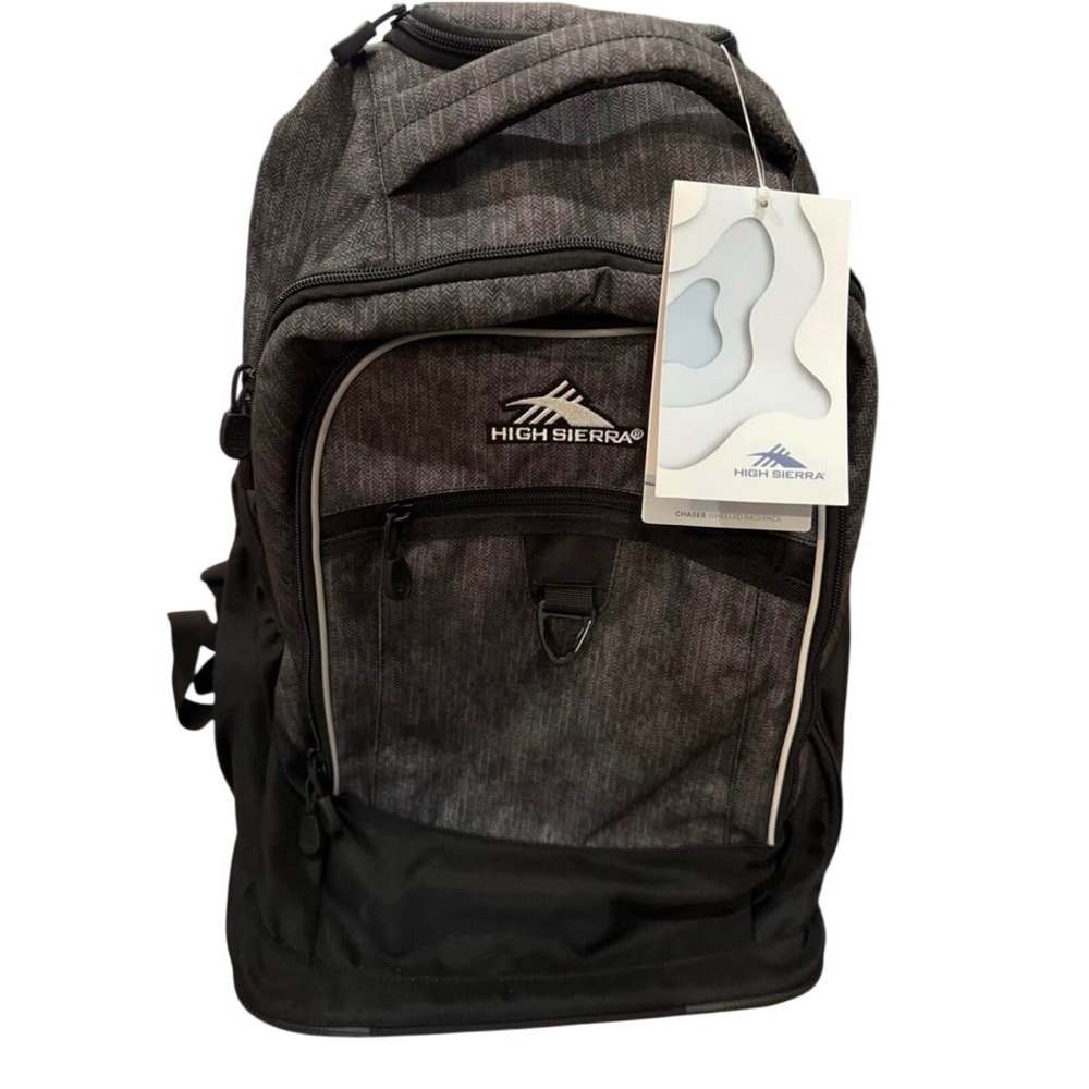 High Sierra Chaser Wheeled Backpack Black Gray Heather Rolling Laptop Bag NWT